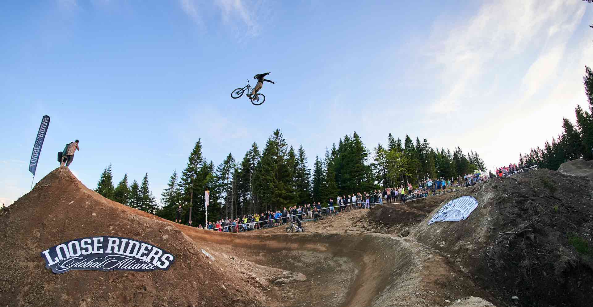 Enzo doing the suicide no-hander over the first Full Gas jump